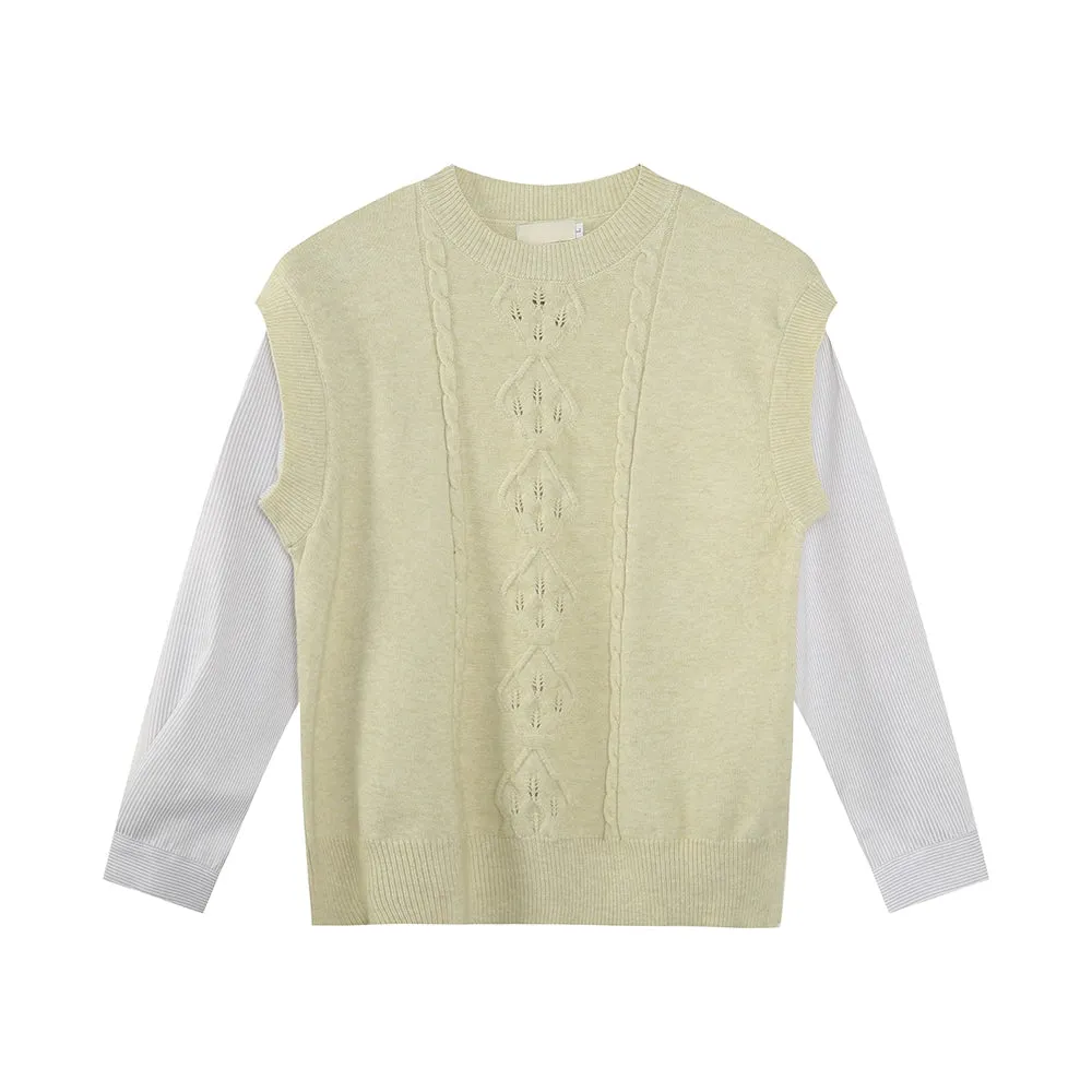 Knit Vest Layered Long-Sleeve Sweater