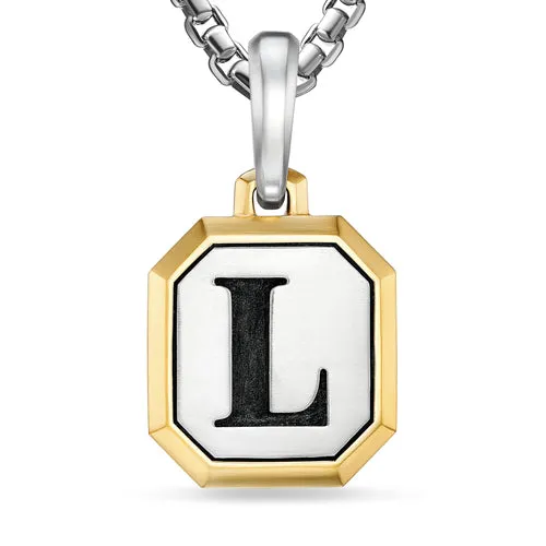 L Initial Amulet in Sterling Silver with 14K Yellow Gold, 17mm