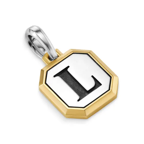 L Initial Amulet in Sterling Silver with 14K Yellow Gold, 17mm