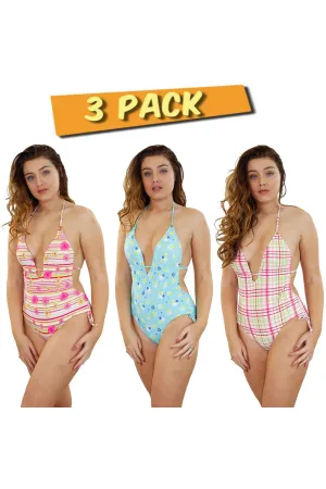 Ladies Sleeveles Cotton Swimsuit - 3 Pack
