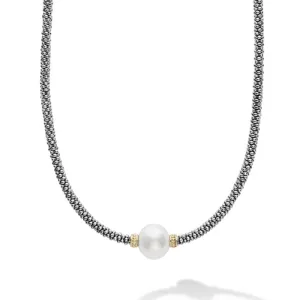 LAGOS 16" FWCP Luna Pearl Necklace in Sterling Silver and 18K Yellow Gold