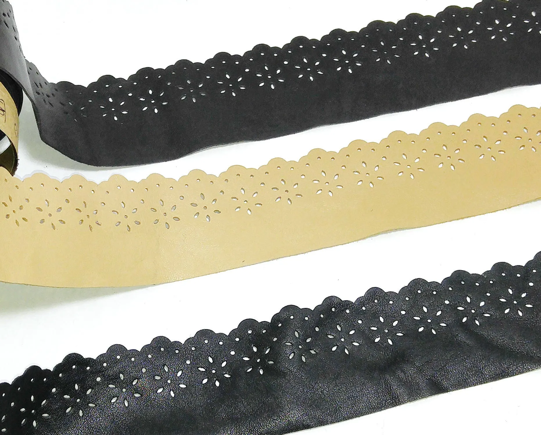 Lamb Leather Floral Trim Tape with Perforated and Scalloped Edge in Various Colors 1-7/8" wide (1 foot long) 3745XLA