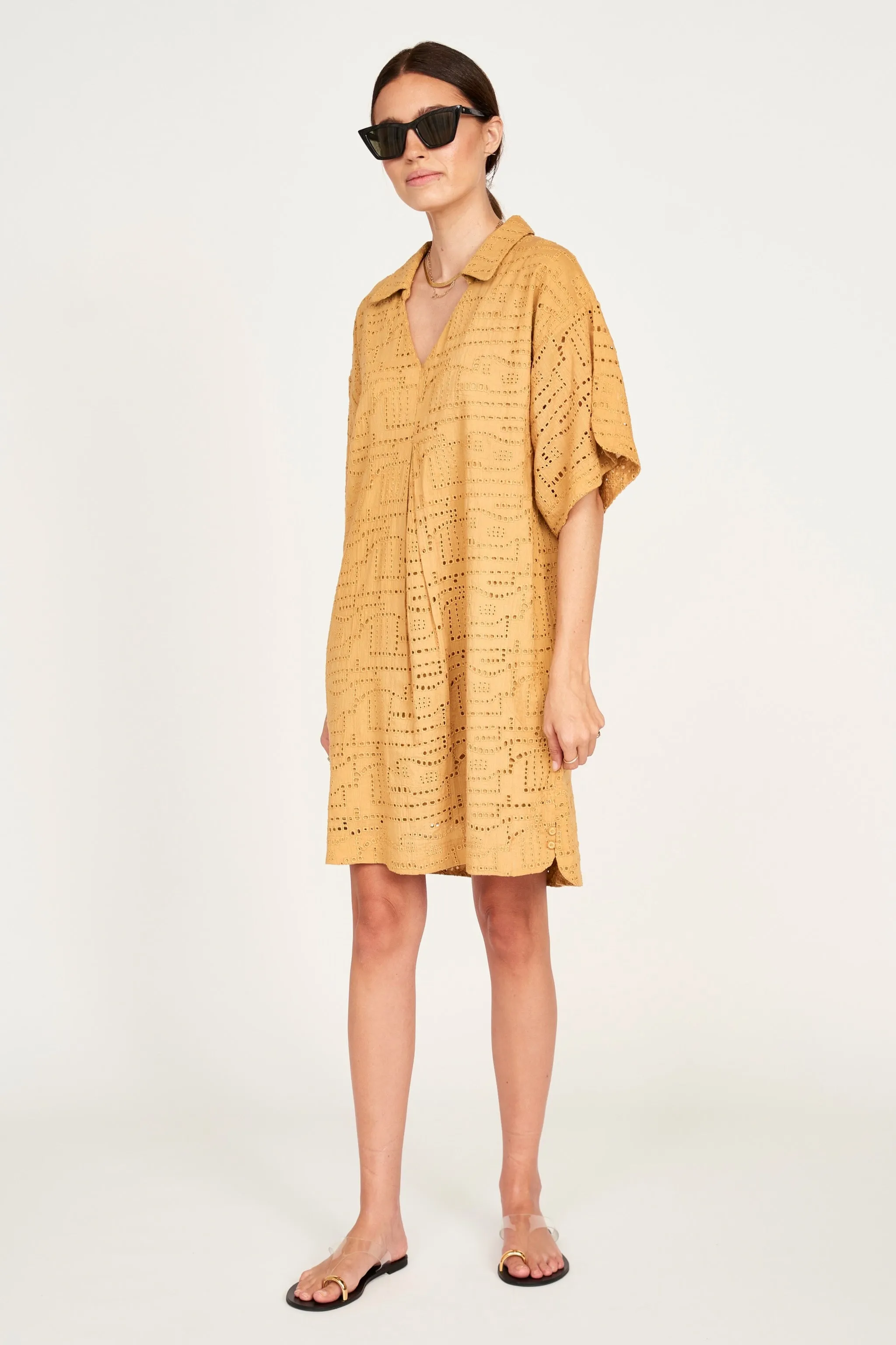 Lanai Popover Dress in Golden Eyelet