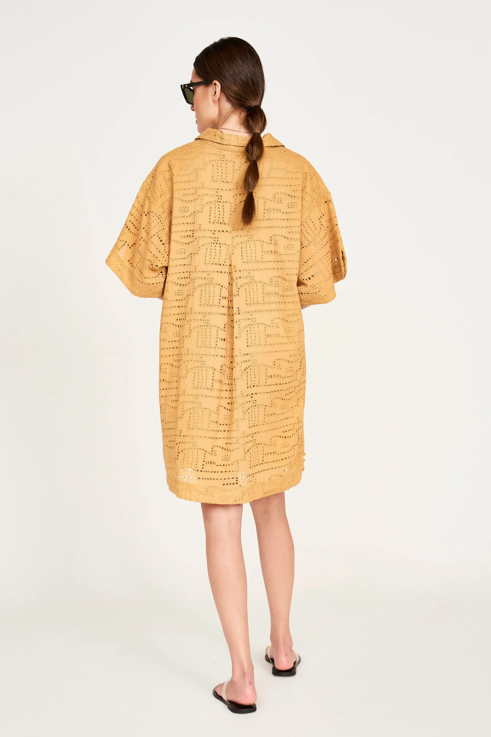 Lanai Popover Dress in Golden Eyelet