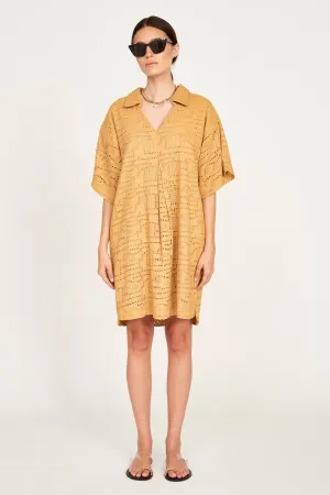 Lanai Popover Dress in Golden Eyelet