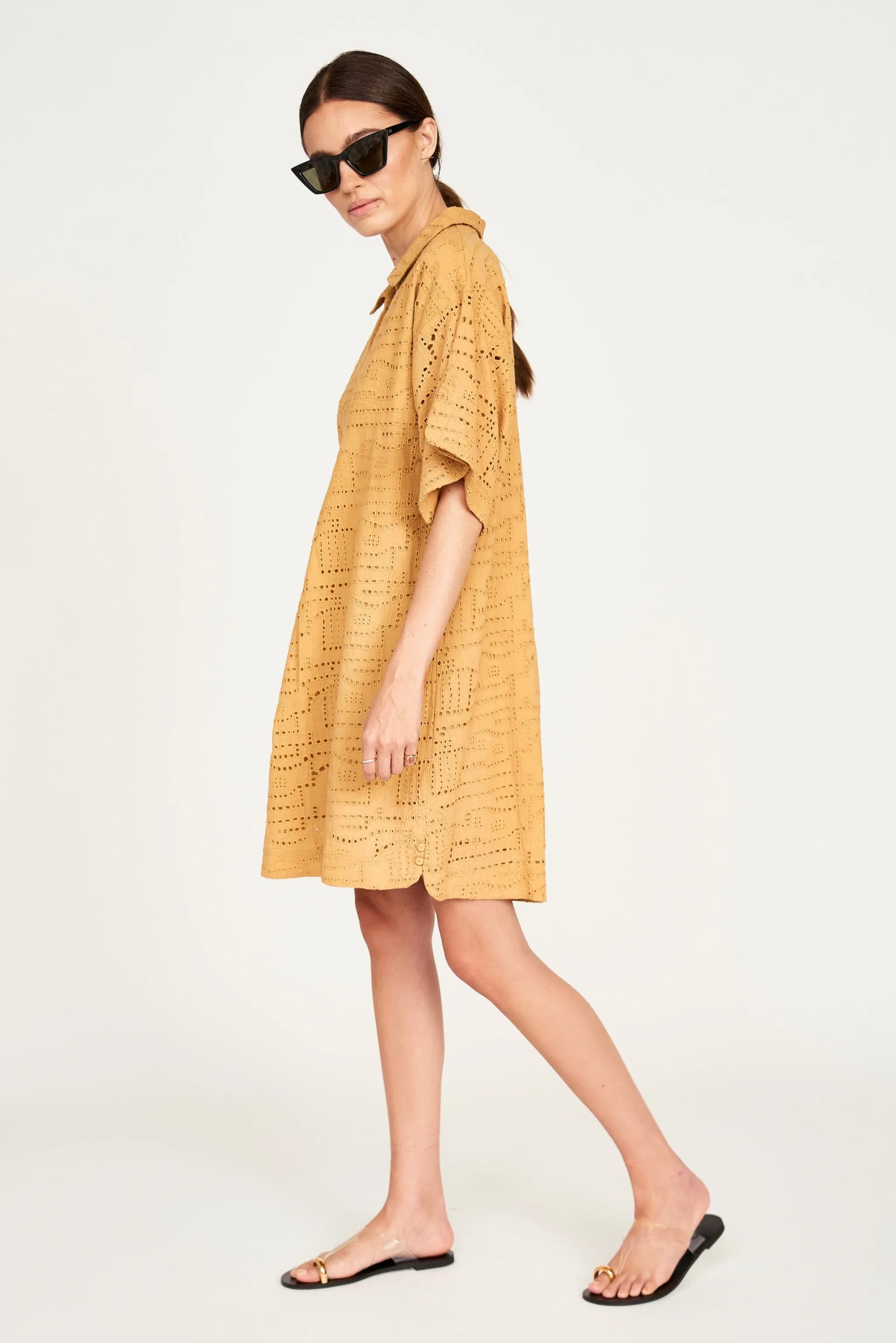 Lanai Popover Dress in Golden Eyelet