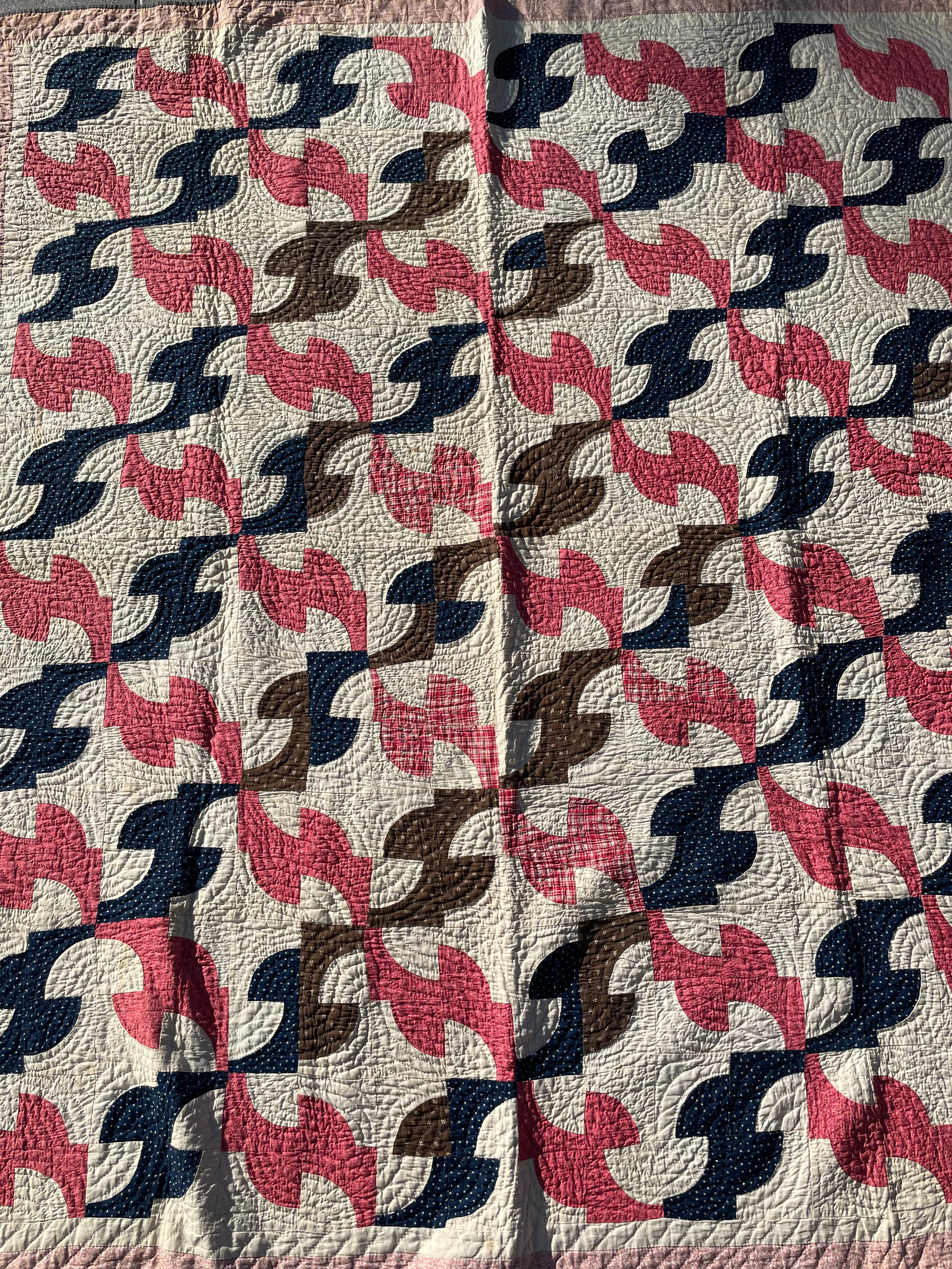 Late 19th Century Drunkards Path Calico Quilt