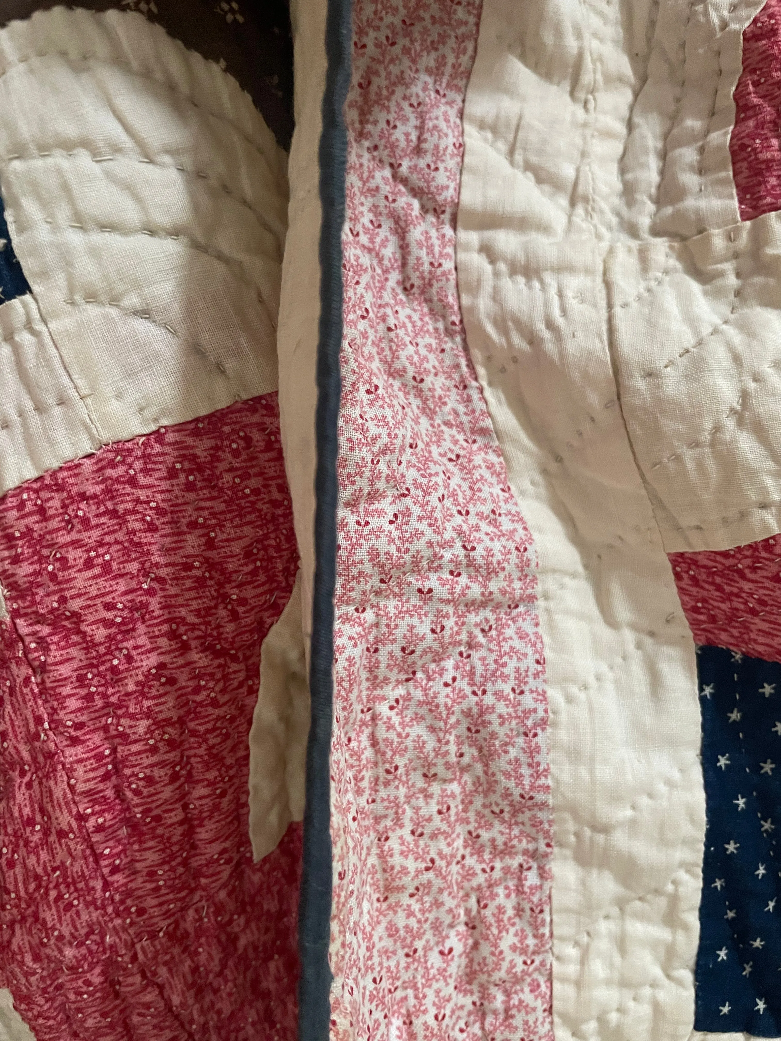 Late 19th Century Drunkards Path Calico Quilt