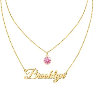 Layered Birthstone & Custom Name Necklace