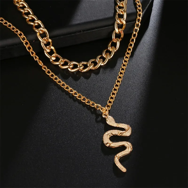 Layered Chunky Chain Snake Pendant
