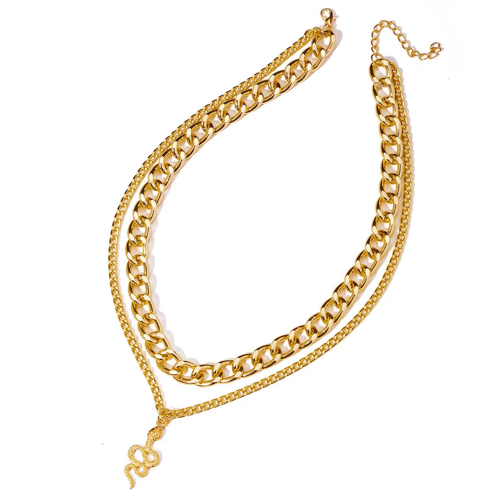 Layered Chunky Chain Snake Pendant