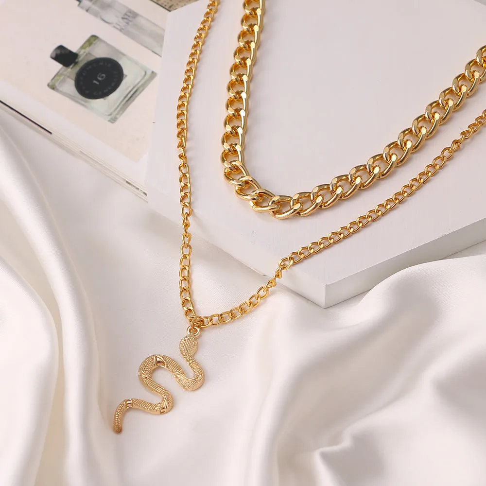 Layered Chunky Chain Snake Pendant