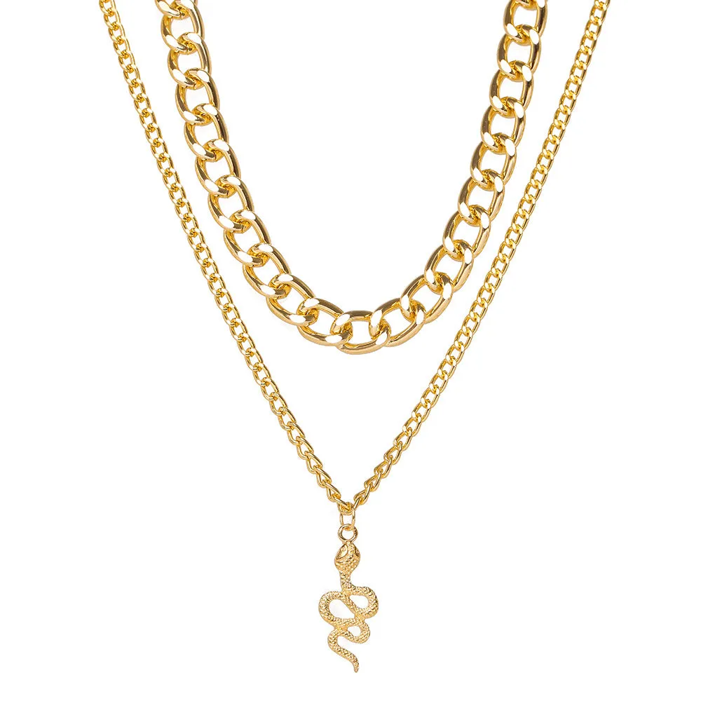 Layered Chunky Chain Snake Pendant