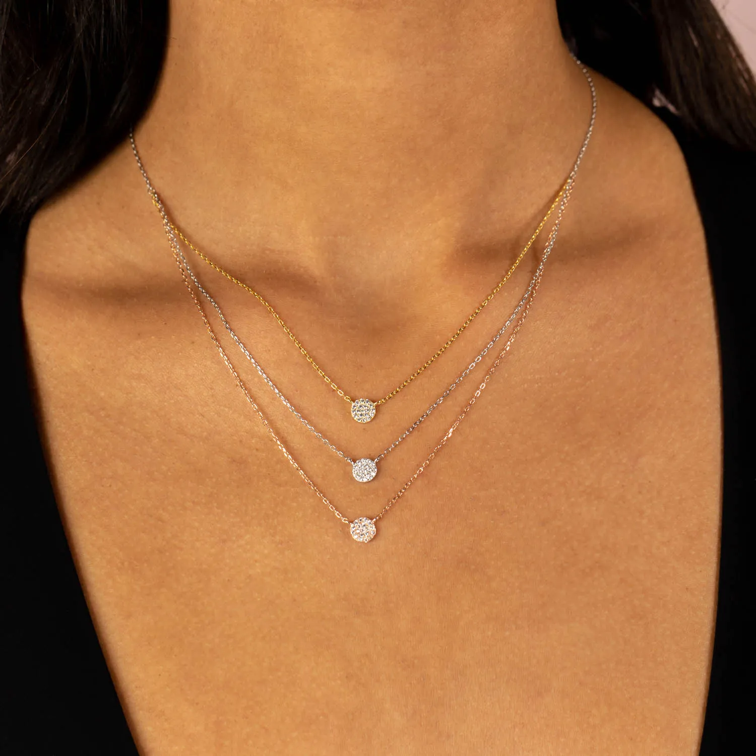 Layered Round Pavé Disc Necklace