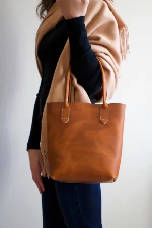 Leather Market Tote Bag in Aged Whiskey Horween Leather
