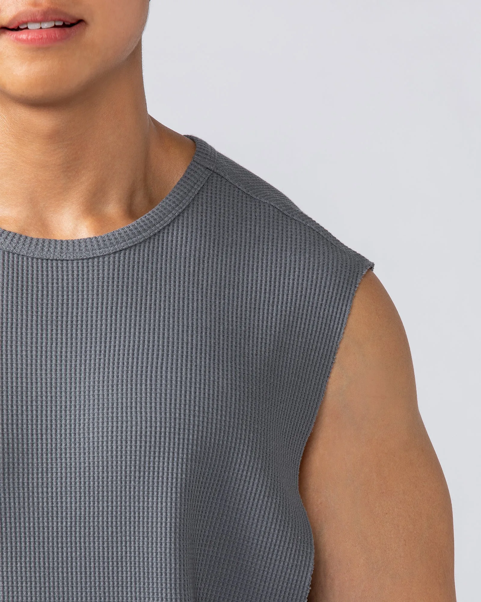 Lee Lem Short Boxy Waffle Muscle Tank - Platinum Grey