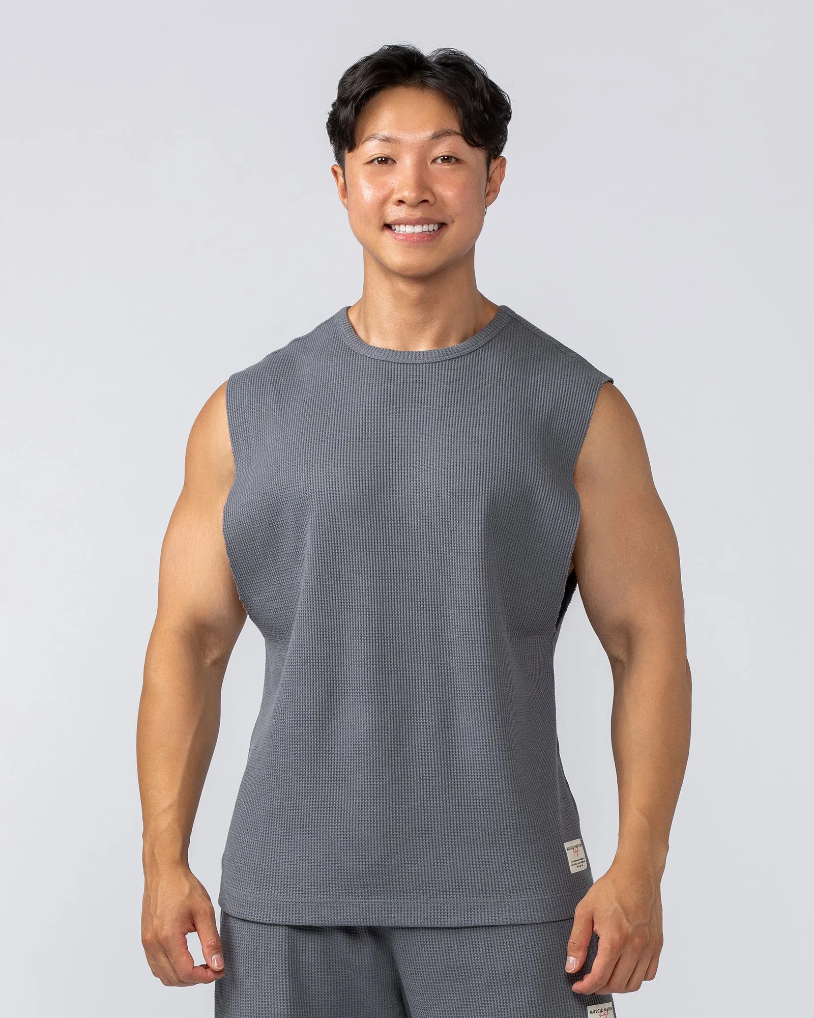 Lee Lem Short Boxy Waffle Muscle Tank - Platinum Grey