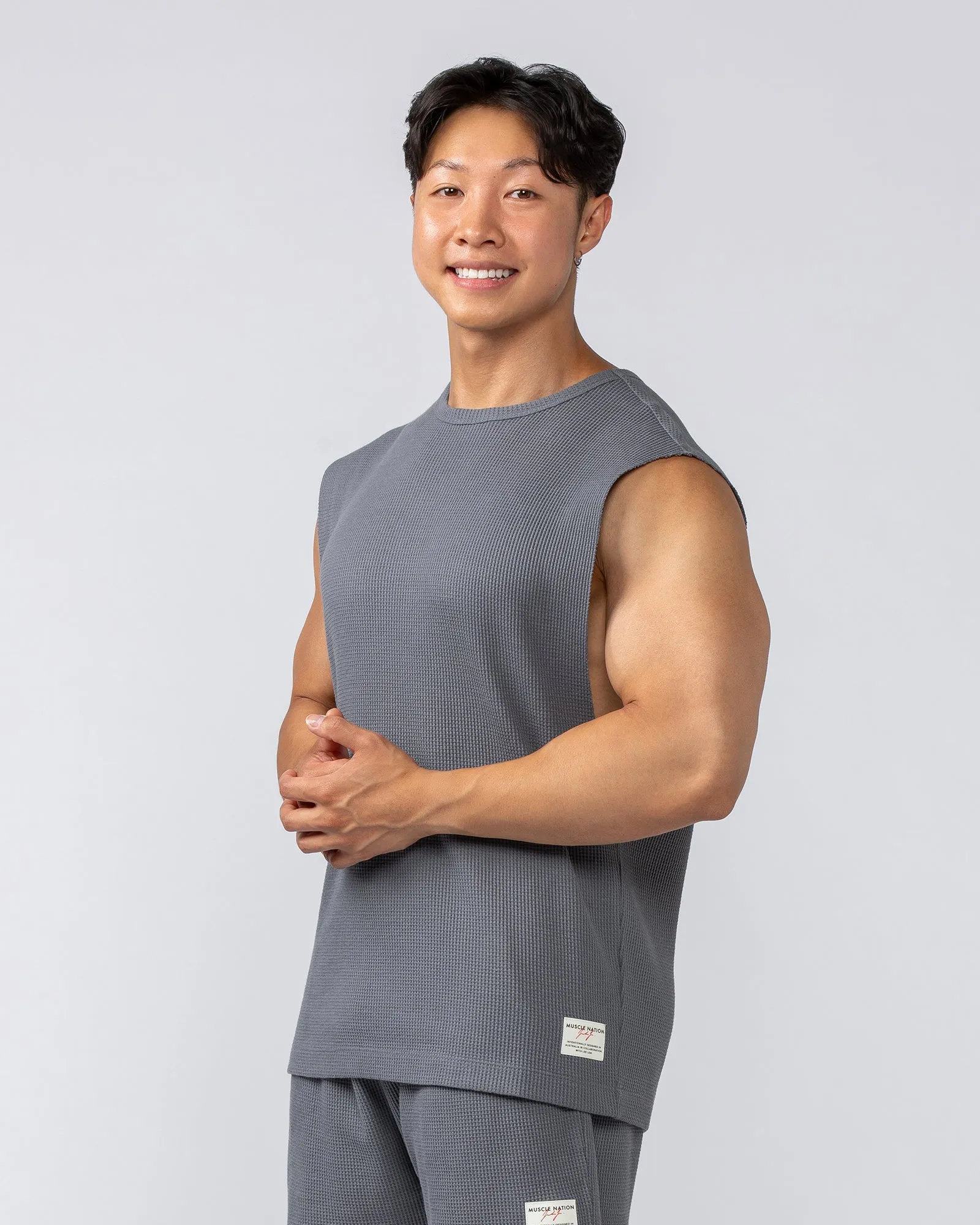 Lee Lem Short Boxy Waffle Muscle Tank - Platinum Grey