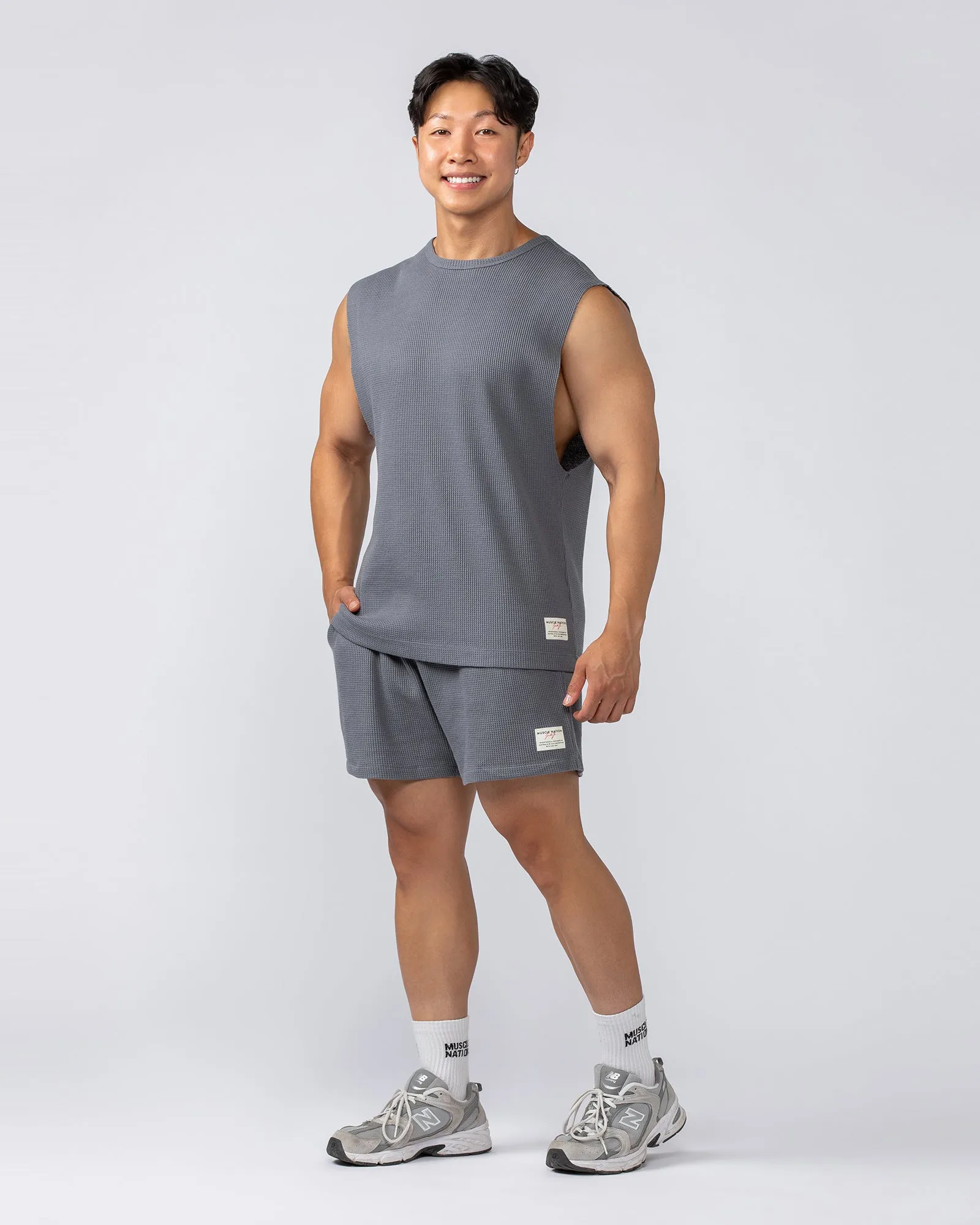 Lee Lem Short Boxy Waffle Muscle Tank - Platinum Grey