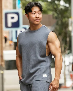 Lee Lem Short Boxy Waffle Muscle Tank - Platinum Grey
