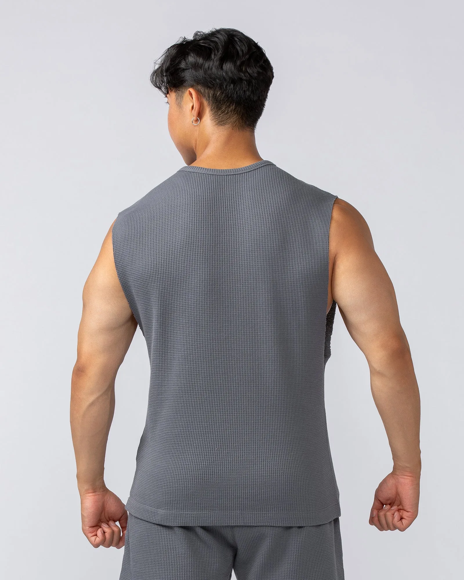 Lee Lem Short Boxy Waffle Muscle Tank - Platinum Grey