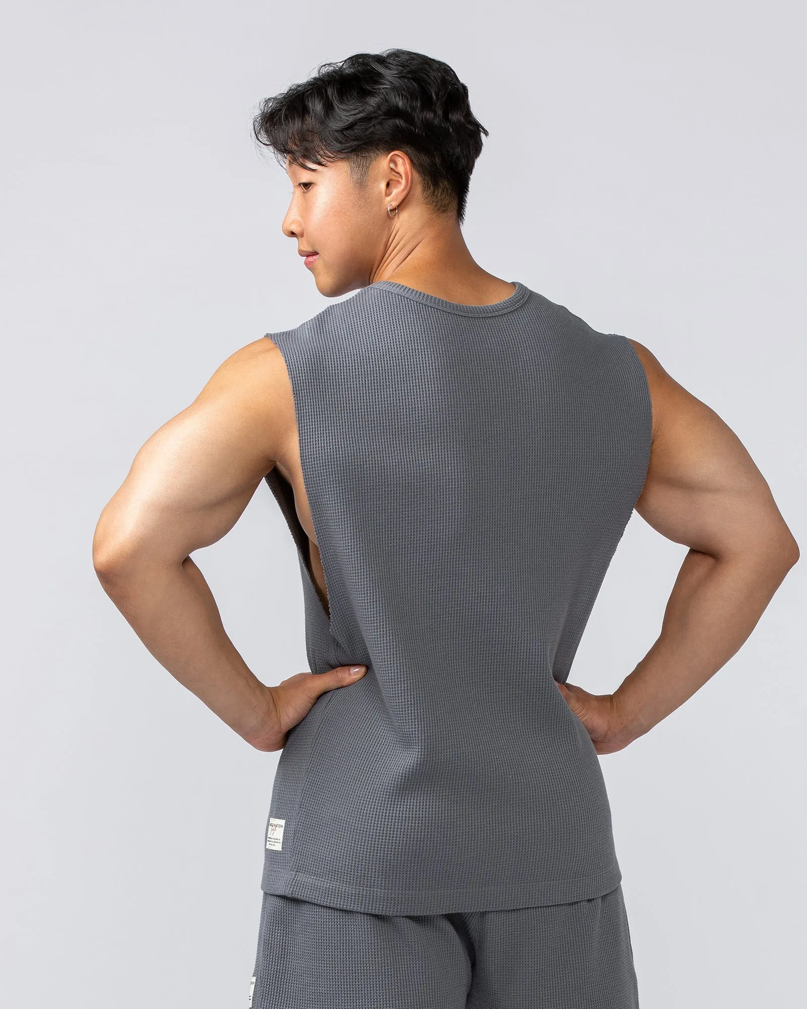 Lee Lem Short Boxy Waffle Muscle Tank - Platinum Grey