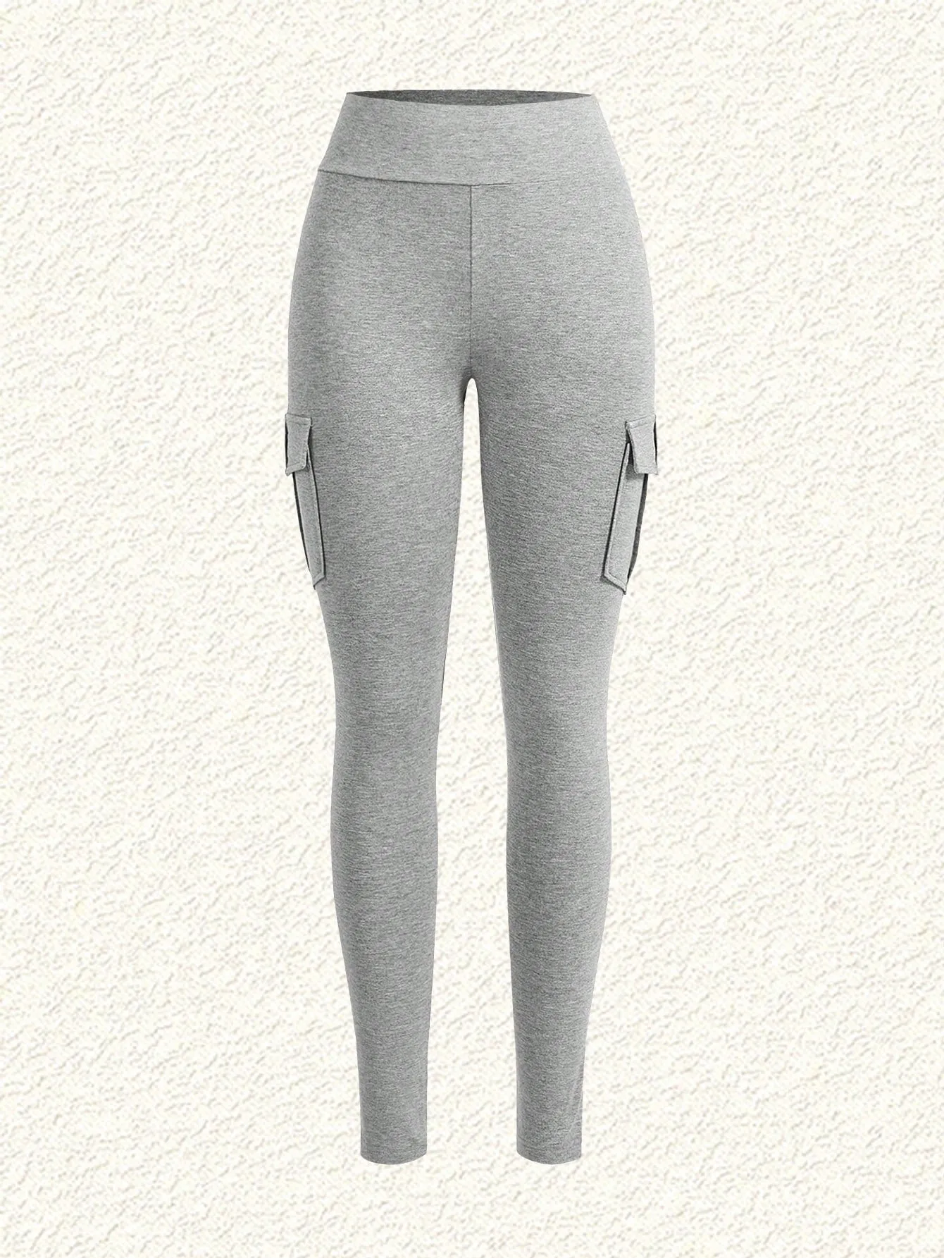 Leggings Largos Ajustados en Punto Gris para Mujer