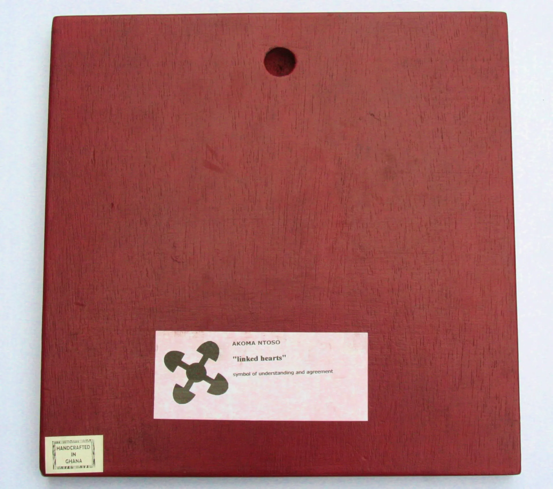 Linked Hearts Adinkra Symbol AKOMO NTOSO  Understanding and Agreement Wood Carved Wall Art l2" Ghana