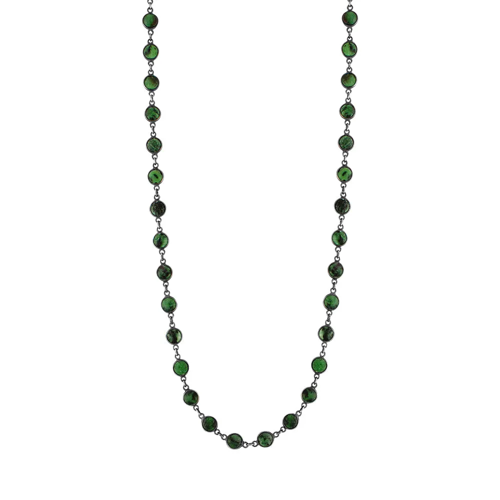 Linked Many Moons Necklace in Ruby Zoisite & Antiqued Silver  | Available to Ship March 7, 2025