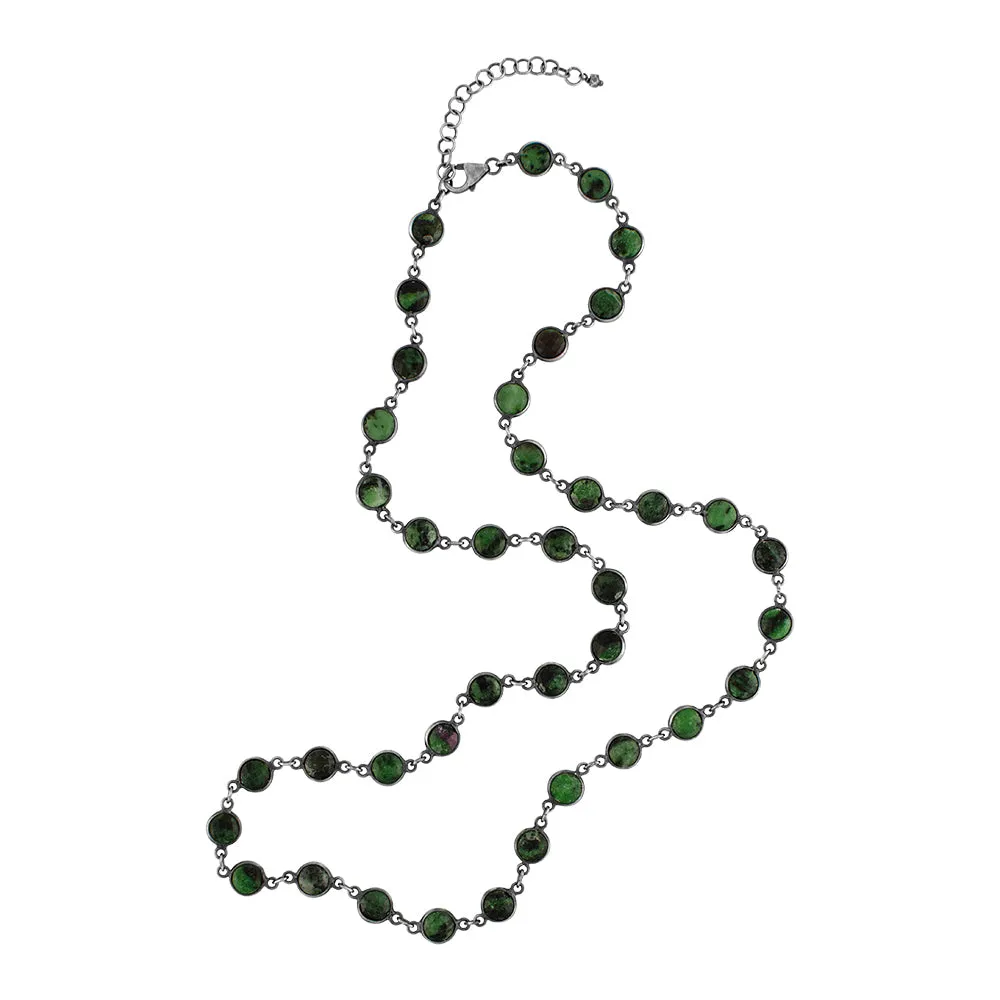 Linked Many Moons Necklace in Ruby Zoisite & Antiqued Silver  | Available to Ship March 7, 2025