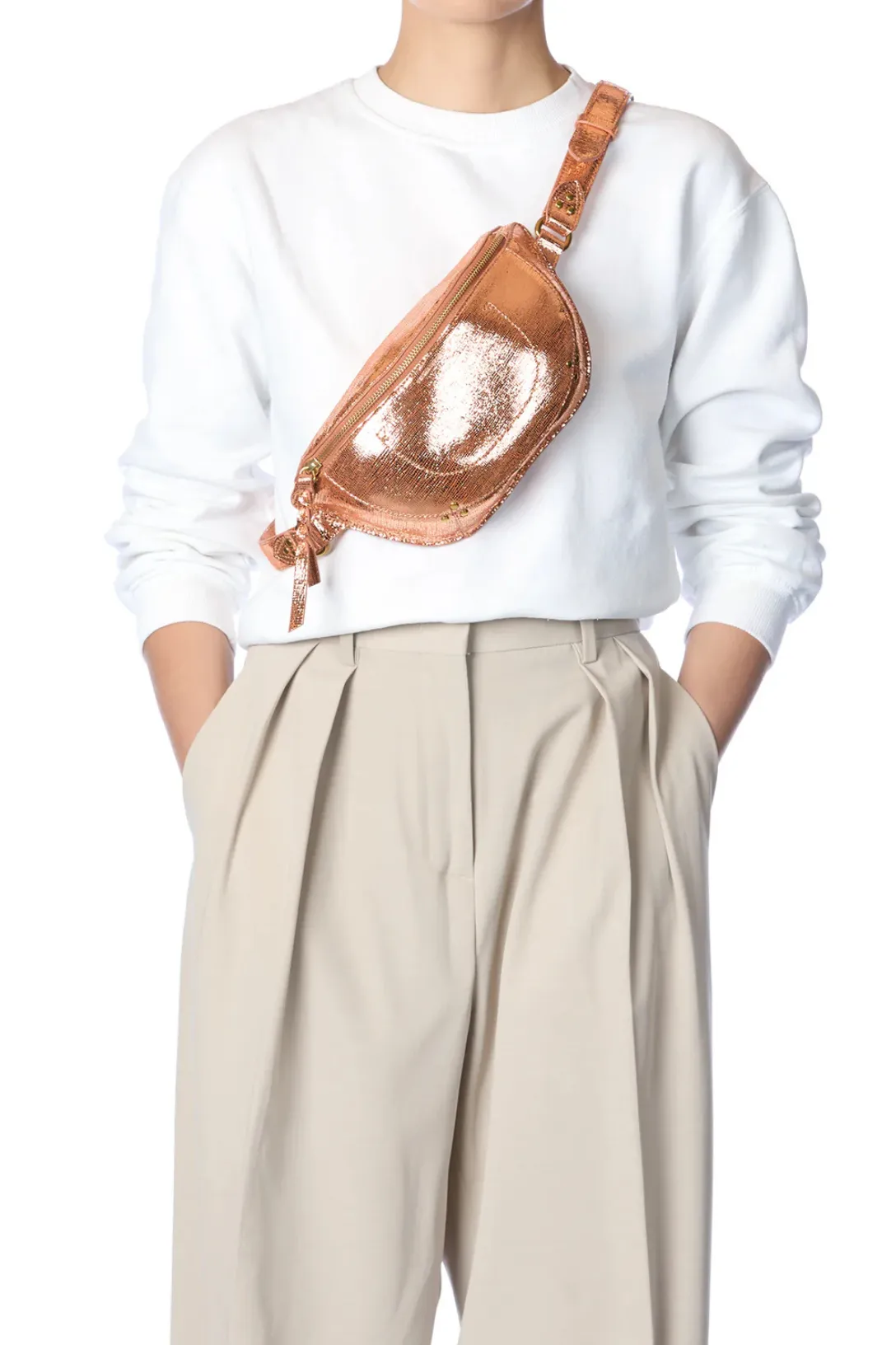 Lino Banane Bag | Lamé Rose Gold