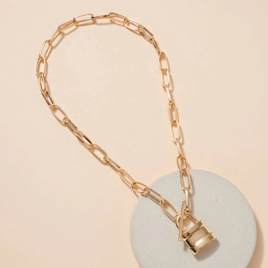 Lock Charm Toggle Closure Necklace