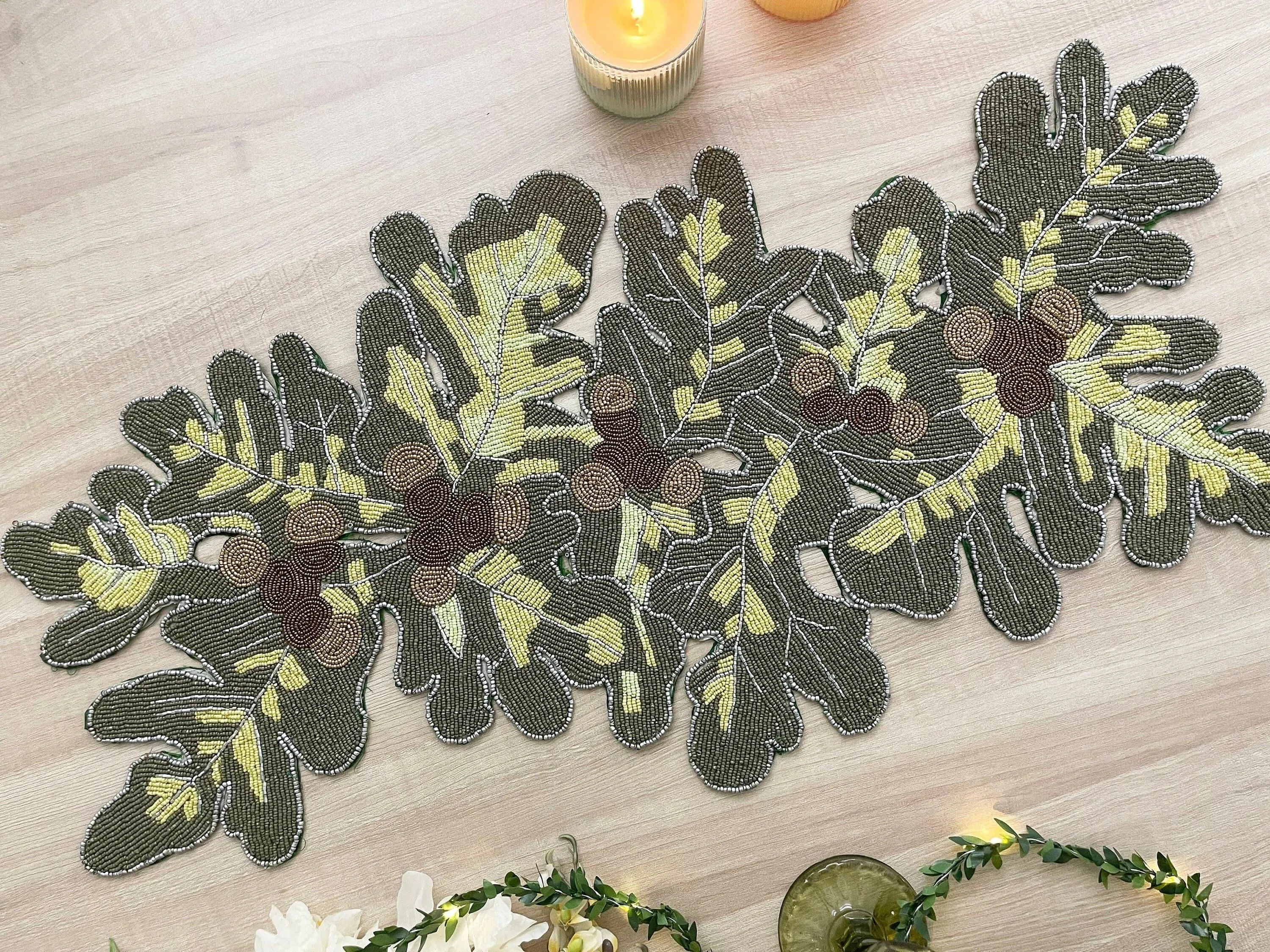 Long Leaf Beaded Table Runner