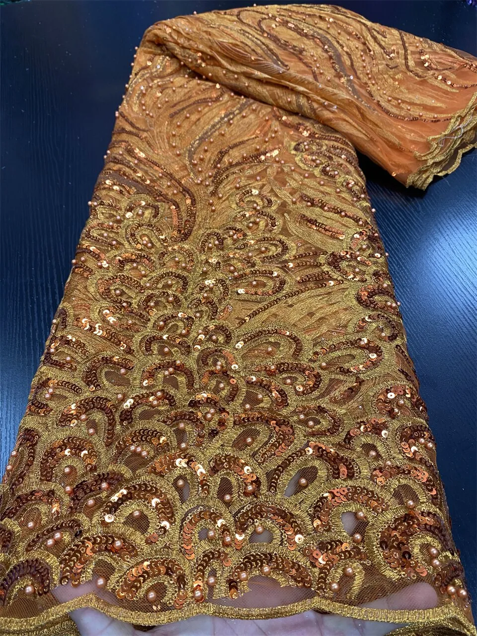 Luxury African Sequined Wine Red Lace Fabric With Beads 2022 High Quality 5 Yards Nigerian Heavy Bead Embroidered Mesh Materials