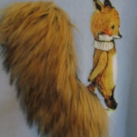 M Faux Fuzzy Foxtail Pullover Sweater Blue Boxy Applique Cuddly Korea