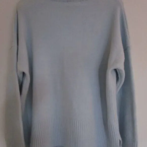 M Faux Fuzzy Foxtail Pullover Sweater Blue Boxy Applique Cuddly Korea