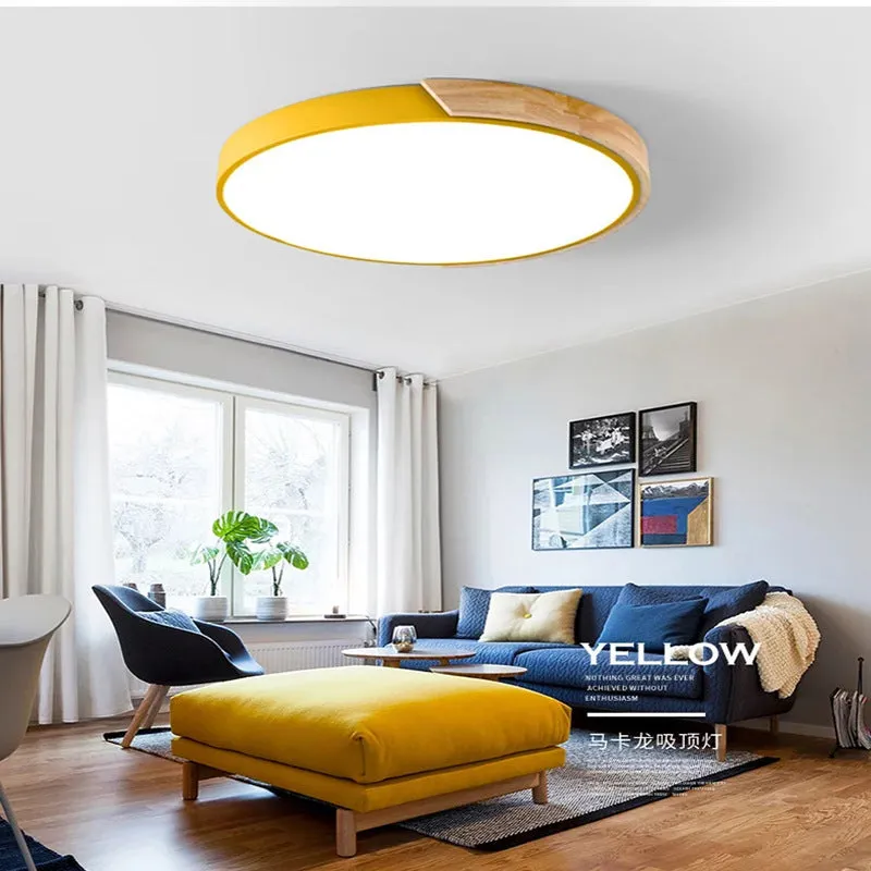 Macarons Modern Wooden LED Ceiling Light Super Thin Ceiling Flush Mount for Bedroom