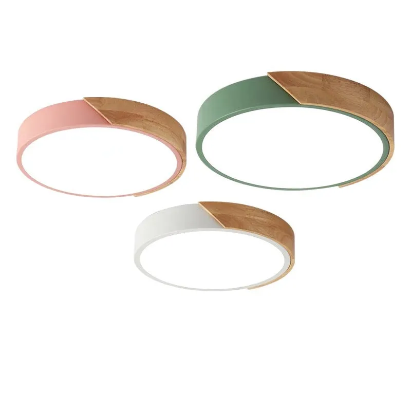 Macarons Modern Wooden LED Ceiling Light Super Thin Ceiling Flush Mount for Bedroom