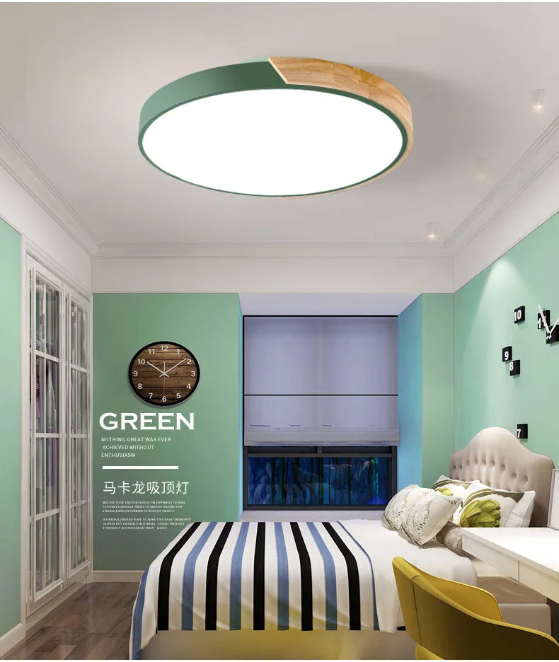 Macarons Modern Wooden LED Ceiling Light Super Thin Ceiling Flush Mount for Bedroom