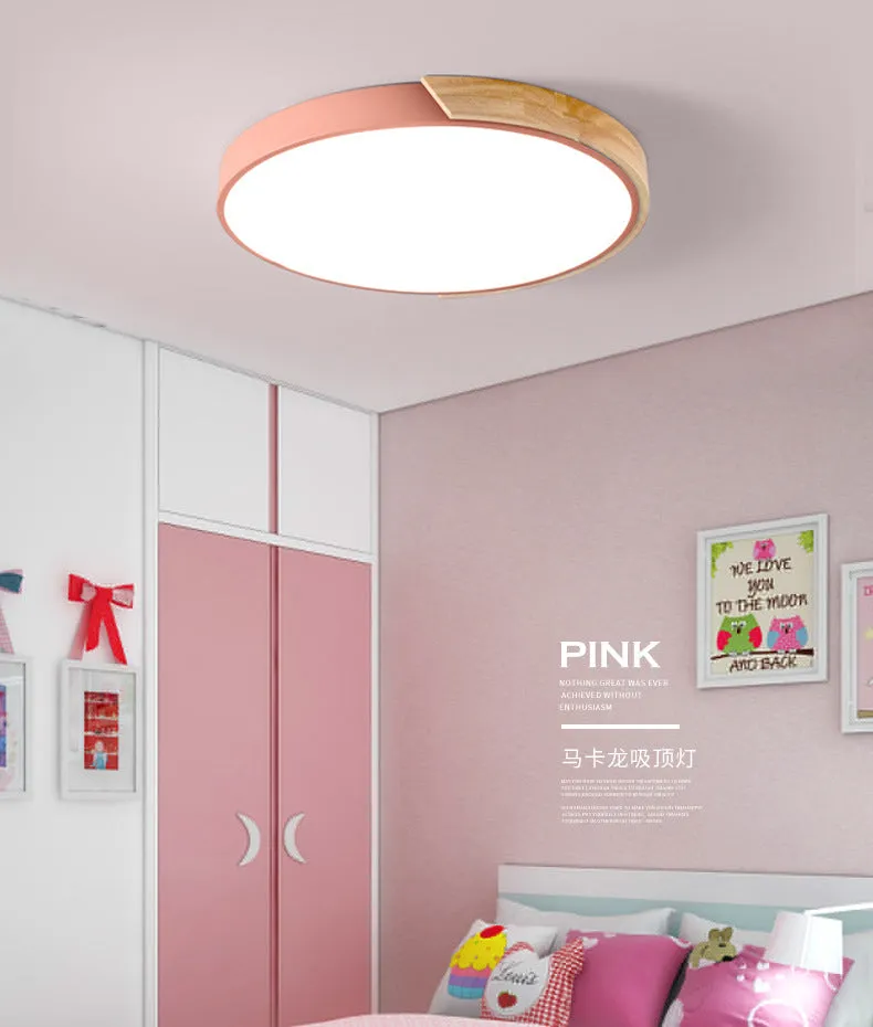 Macarons Modern Wooden LED Ceiling Light Super Thin Ceiling Flush Mount for Bedroom