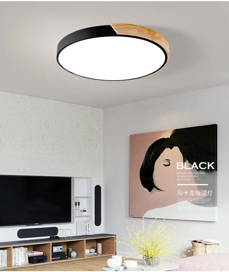 Macarons Modern Wooden LED Ceiling Light Super Thin Ceiling Flush Mount for Bedroom