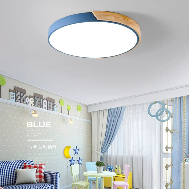 Macarons Modern Wooden LED Ceiling Light Super Thin Ceiling Flush Mount for Bedroom