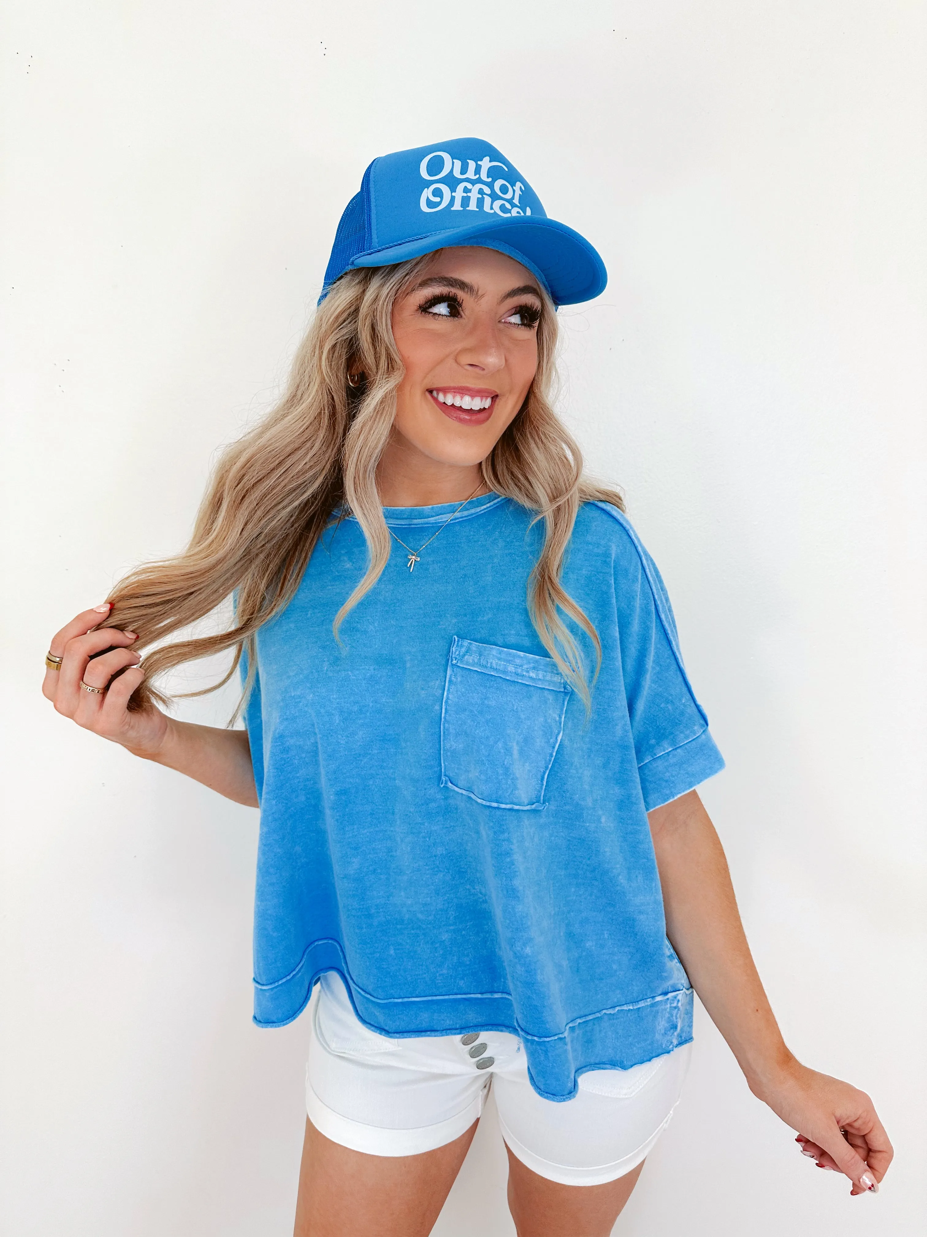 Maeve Mineral Washed Cropped Tee - Washed Blue
