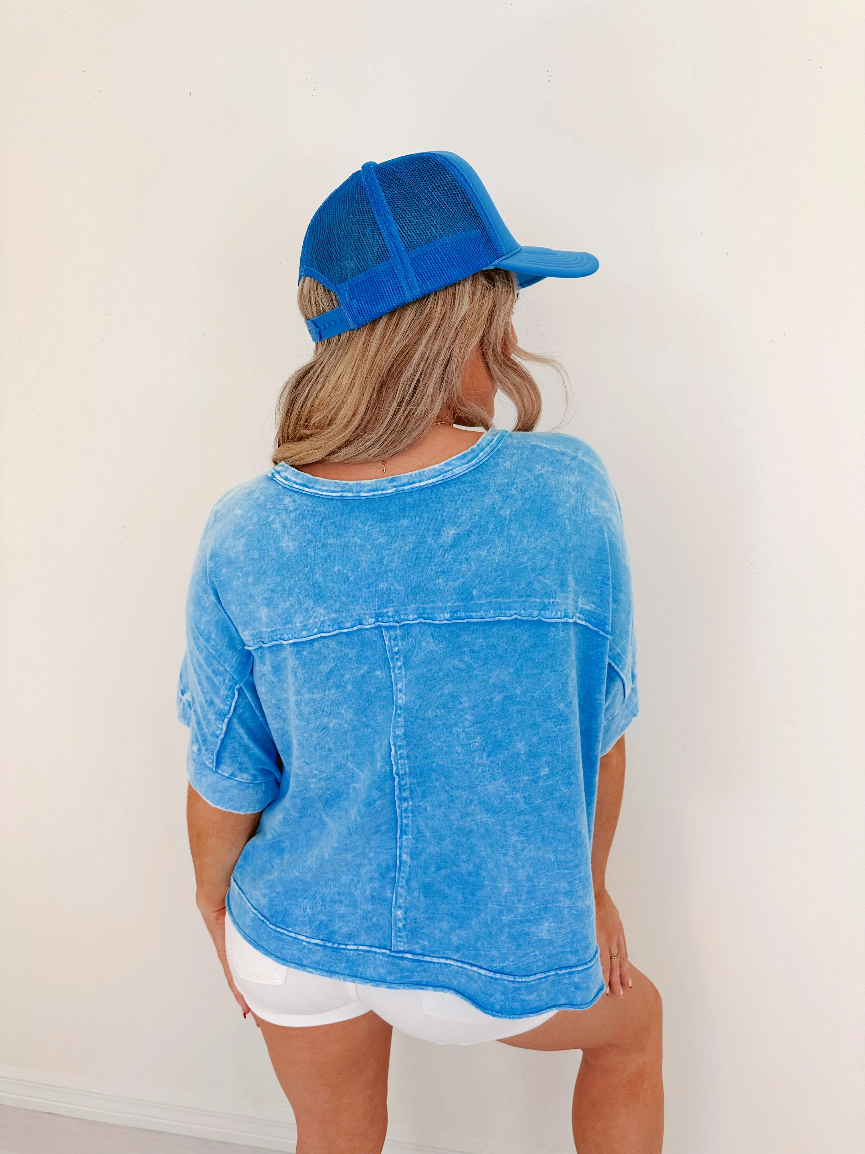 Maeve Mineral Washed Cropped Tee - Washed Blue