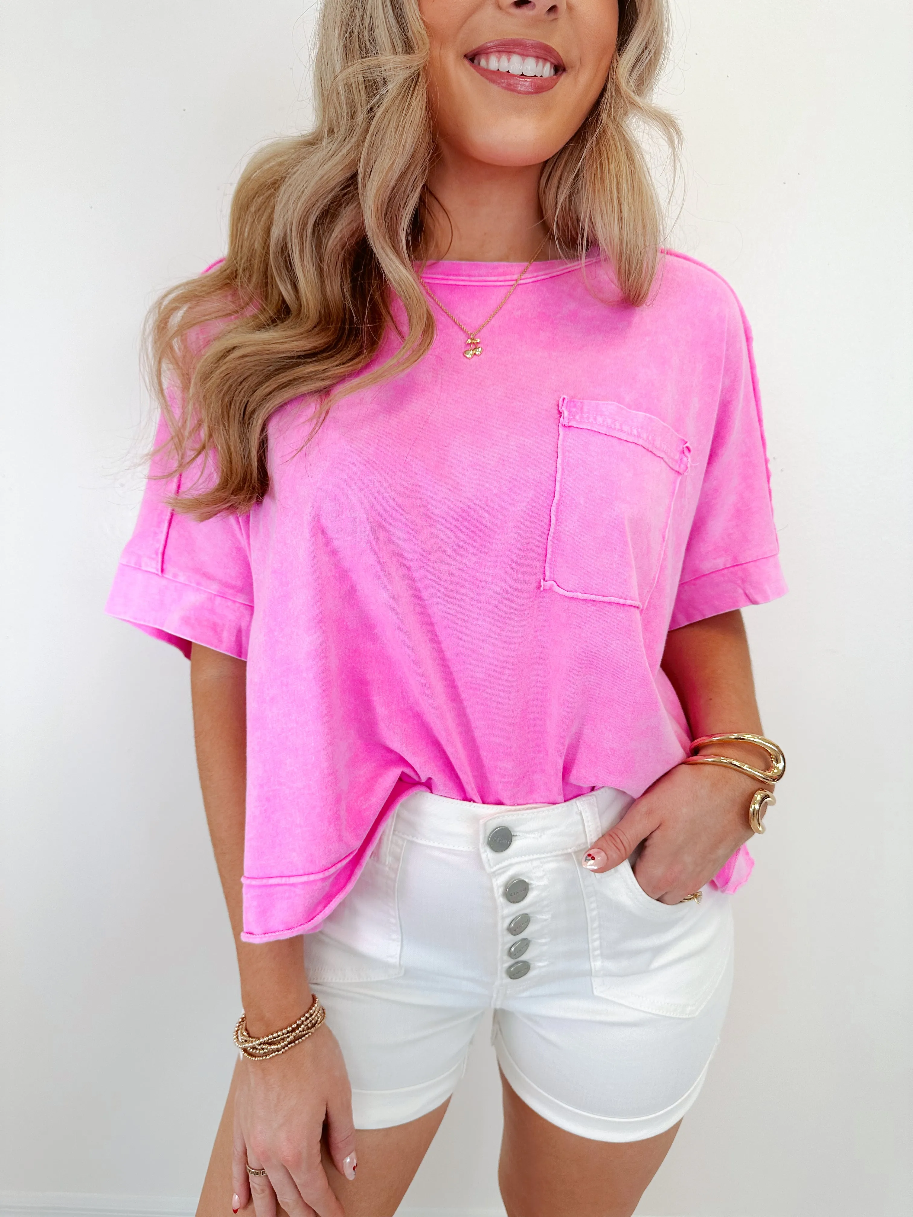 Maeve Mineral Washed Cropped Tee - Washed Bright Pink