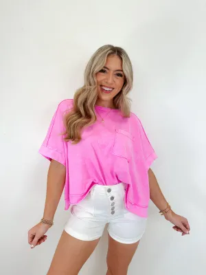 Maeve Mineral Washed Cropped Tee - Washed Bright Pink