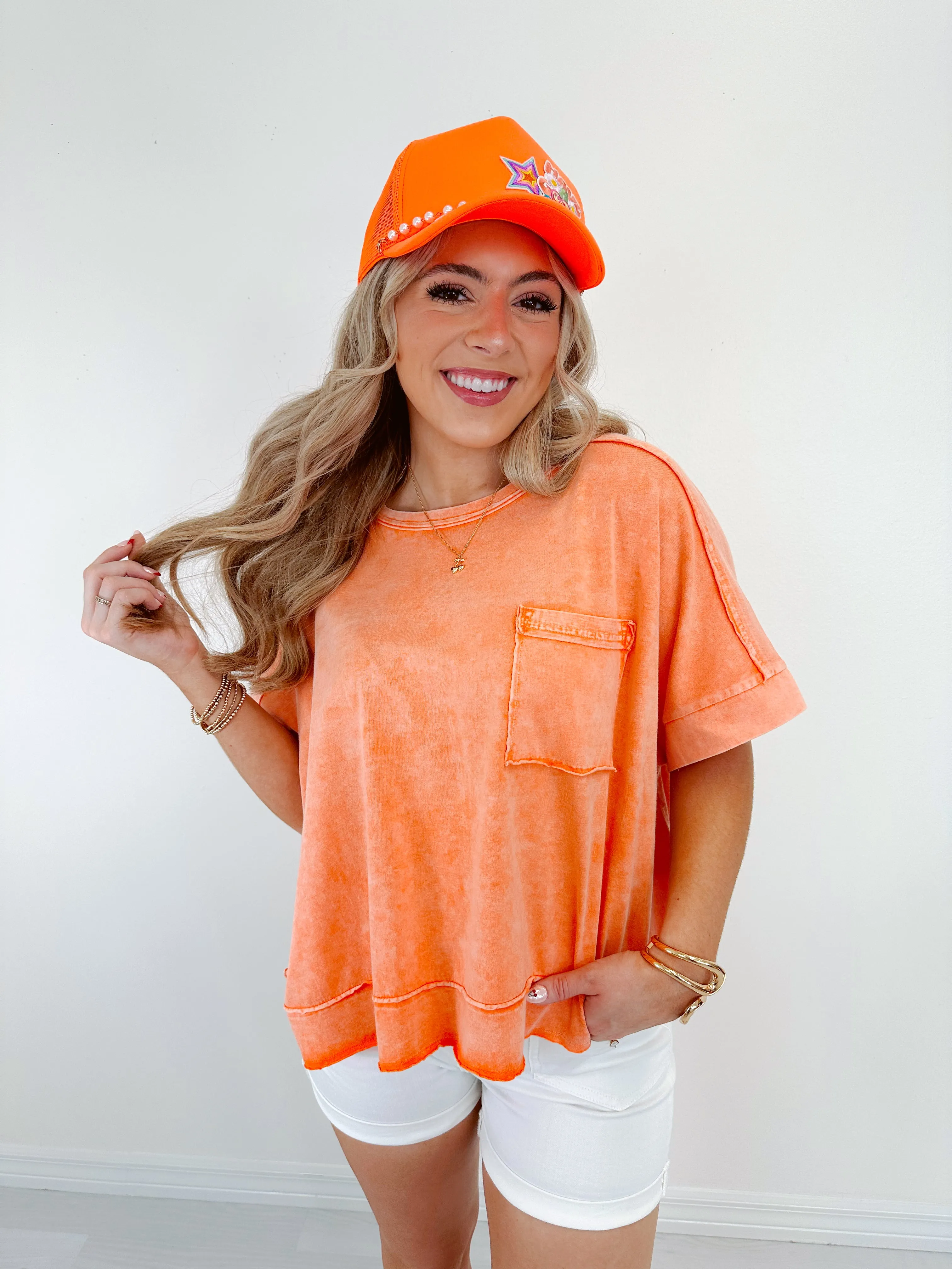 Maeve Mineral Washed Cropped Tee - Washed Orange