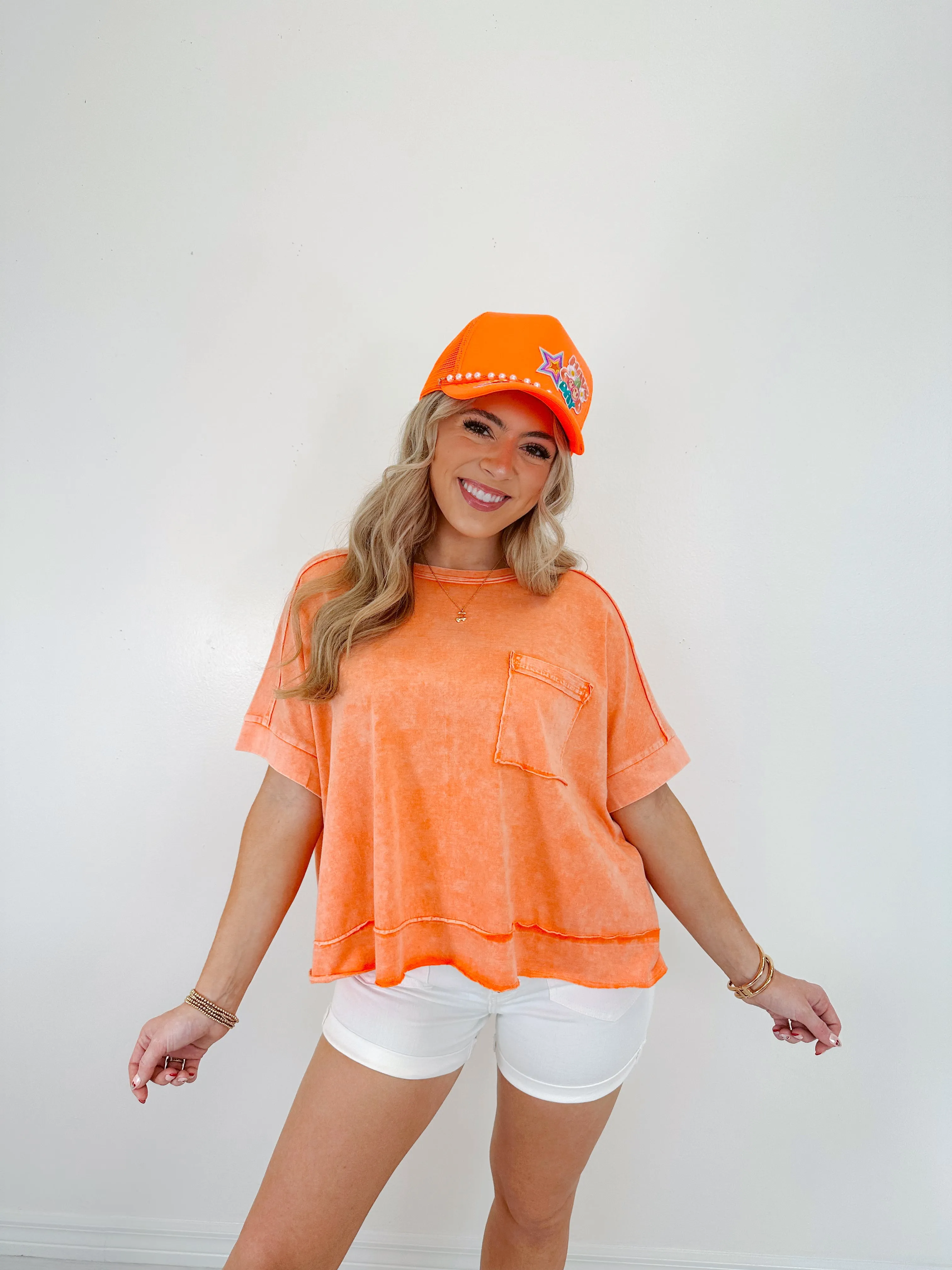 Maeve Mineral Washed Cropped Tee - Washed Orange