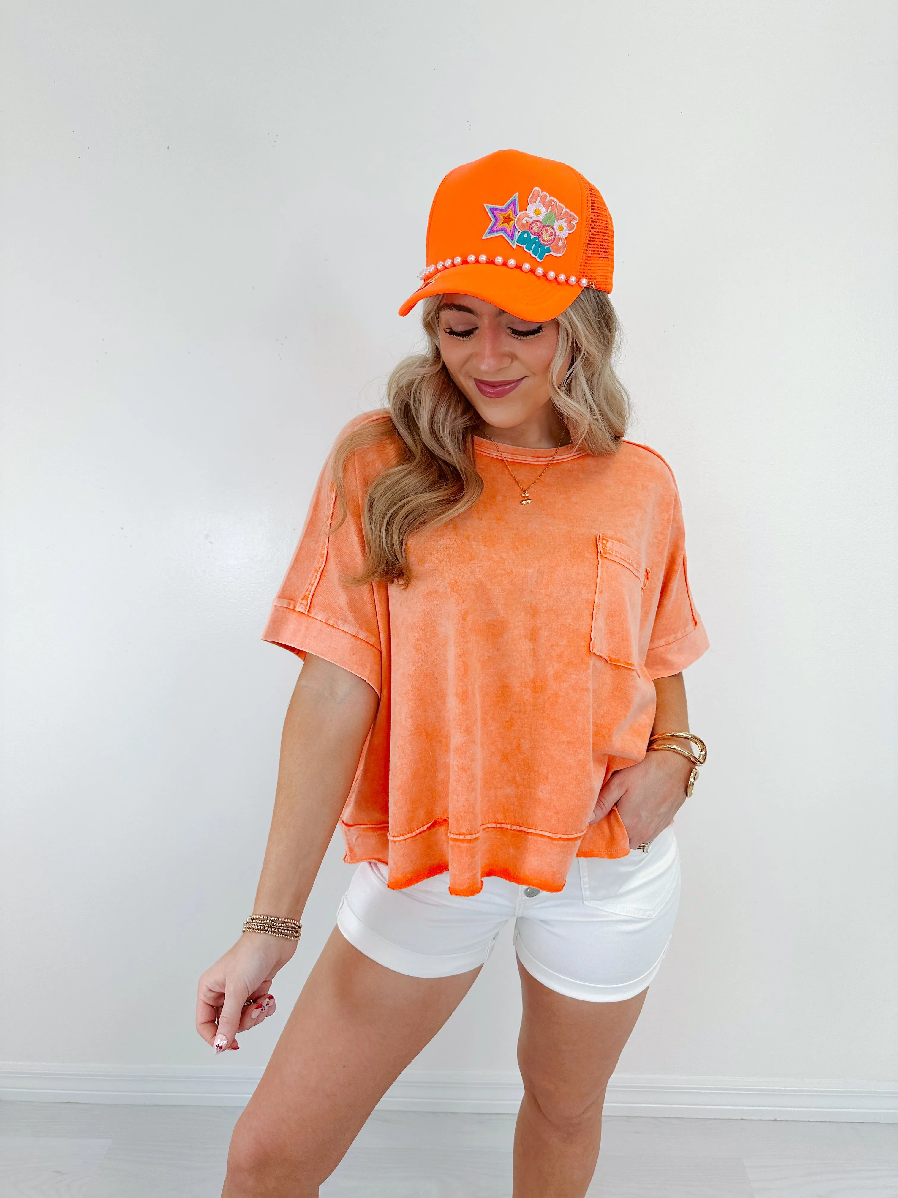 Maeve Mineral Washed Cropped Tee - Washed Orange