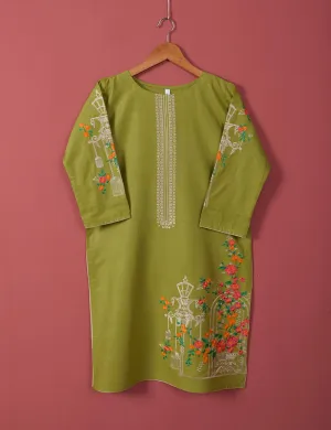 Majestic-Cage-(TS-021J-Olive Green) - Cotton Embroidered Stitched Kurti